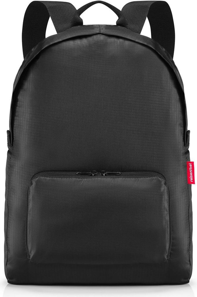 A black backpack is shown against a white background.