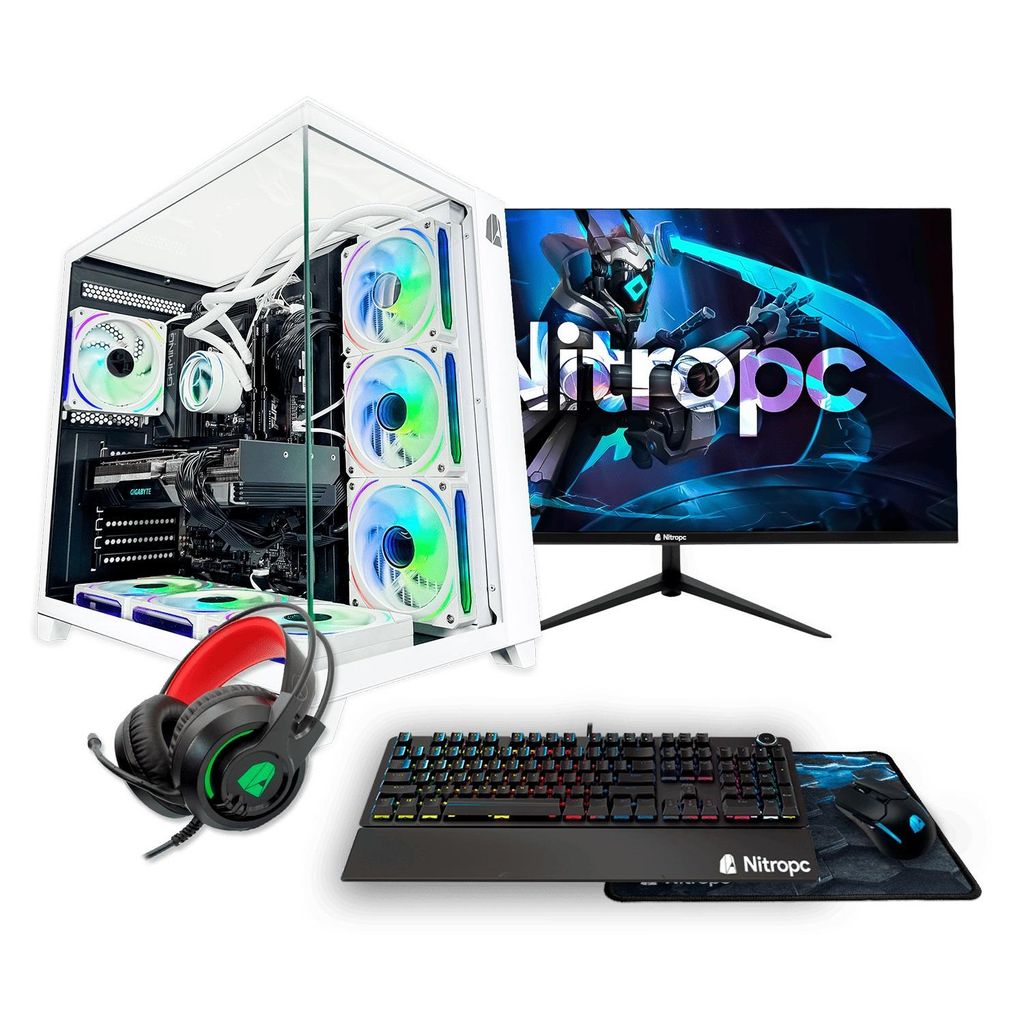 Nitropc Gaming PC Pack Gold Plus v2 - AMD Ryzen 7 5800X, NVIDIA RTX 5060 8GB, 32GB DDR4, M.2 2TB, Weiß - Monitor 24" FullHD