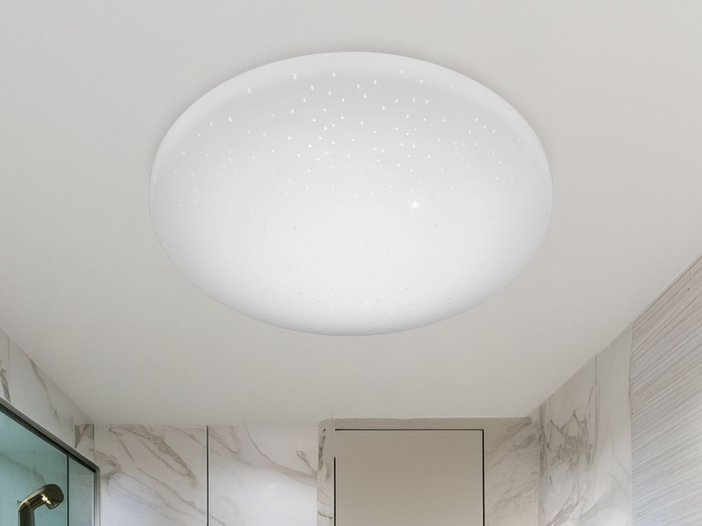 Kleine flache LED Deckenleuchte Ø 28cm mit Sternenhimmel für Badezimmer & Flur