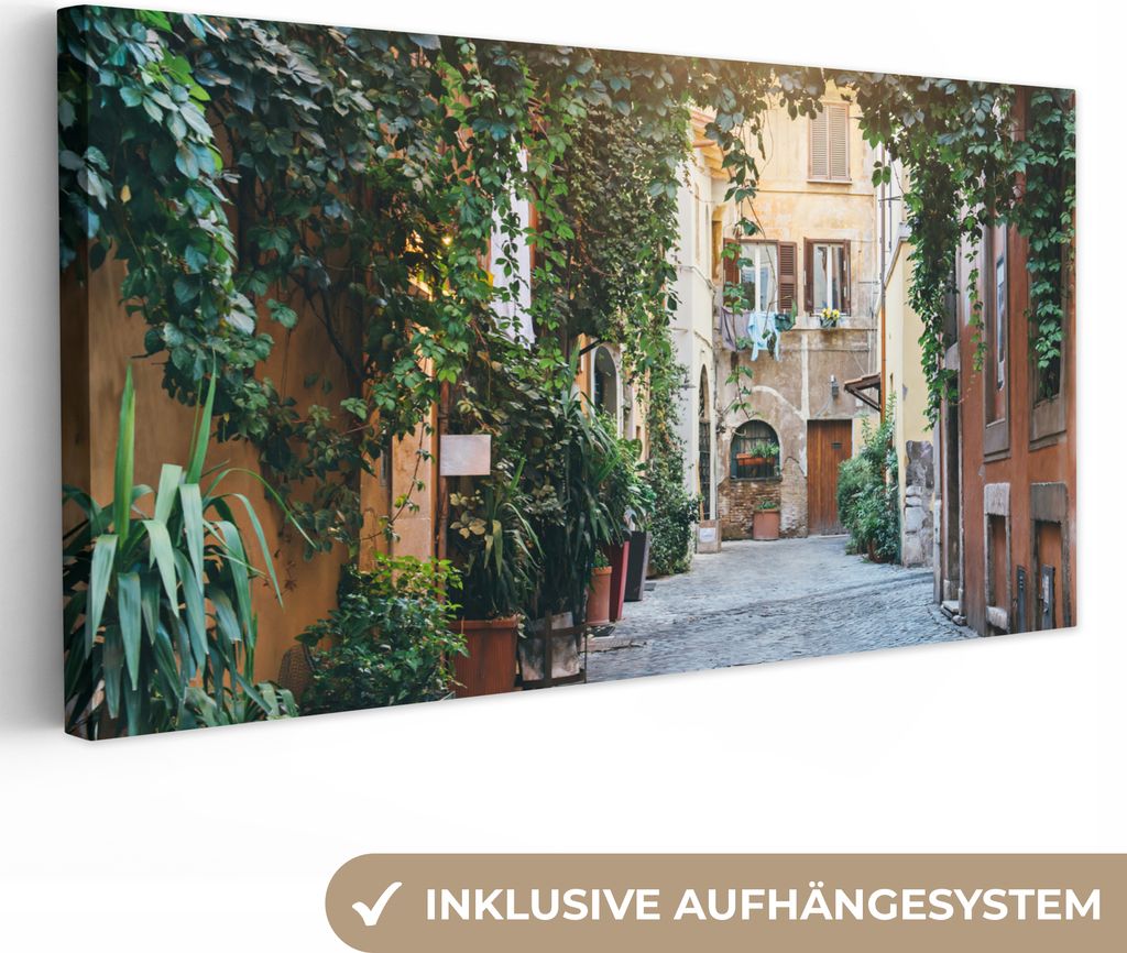 MuchoWow - Leinwandbilder - Italien - Straße - Schleicher, Wandbild, Wanddeko Bilder Wohnzimmer, 40x20 cm