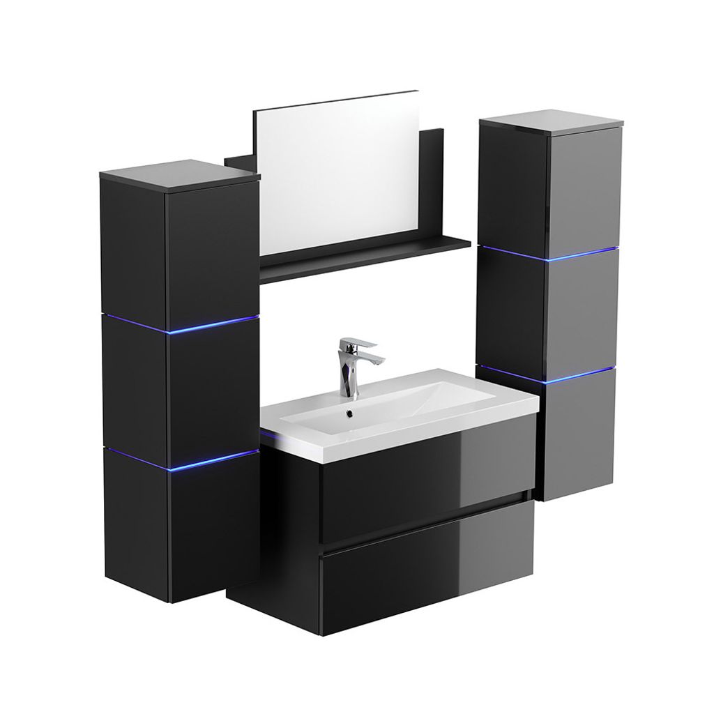 HOME DELUXE - Badmöbel - Set - WANGEROOGE BIG Deluxe – Größe: XL, Farbe: Schwarz, Breite Waschbecken: ca. 80 cm I Badezimmermöbel Waschtisch ...