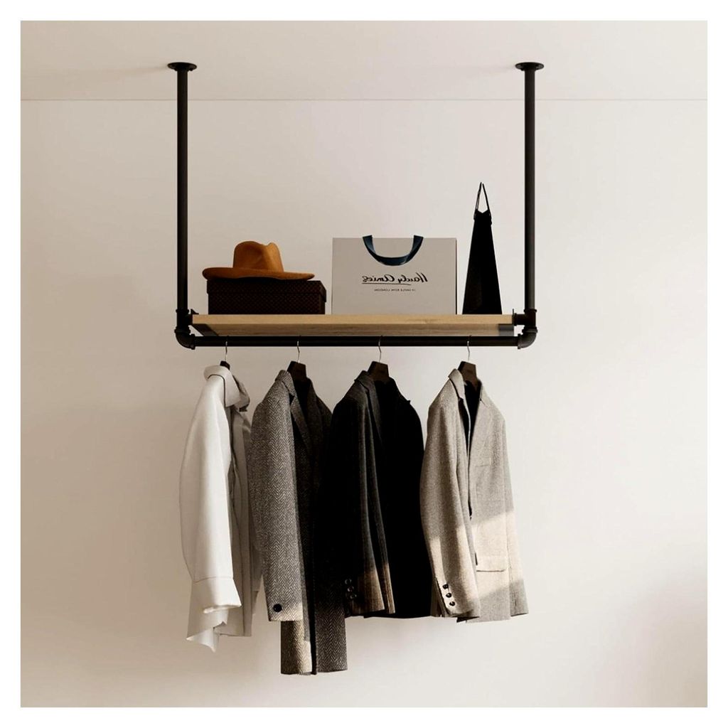 Kleiderstange Garderobe MIK II im Industrie Design für die Decke aus Kiefernholz | Breite 70 cm x Höhe 50 cm | Deckengarderobe | Garderobenstange...