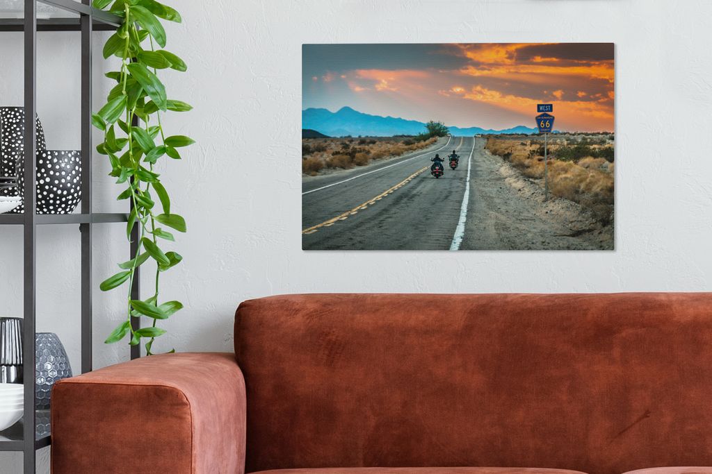 MuchoWow - Leinwandbilder - Highway 66 in den Vereinigten Staaten, Wandbild, Wanddeko Bilder Wohnzimmer, 60x40 cm
