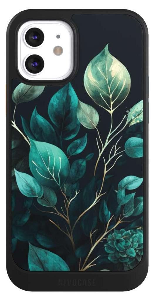 NIVOCASE Hülle für Apple iPhone 12 Handyhülle NIVOcore Case Schwarz Blätter schwarz Eukalyptus