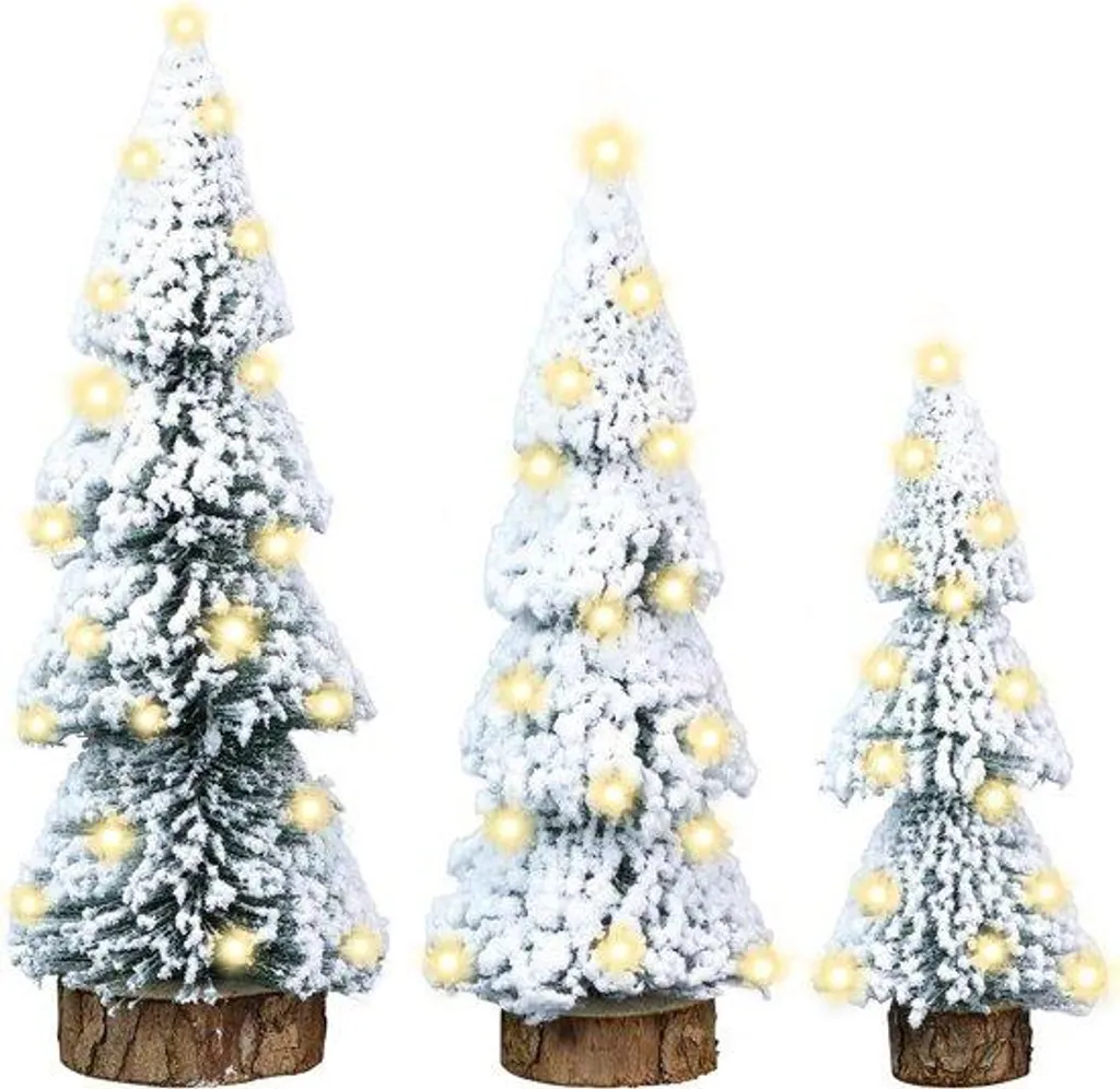 Mini sapin de Noël en bois à bougies, lot de 3 bois blanchi 10-20 cm