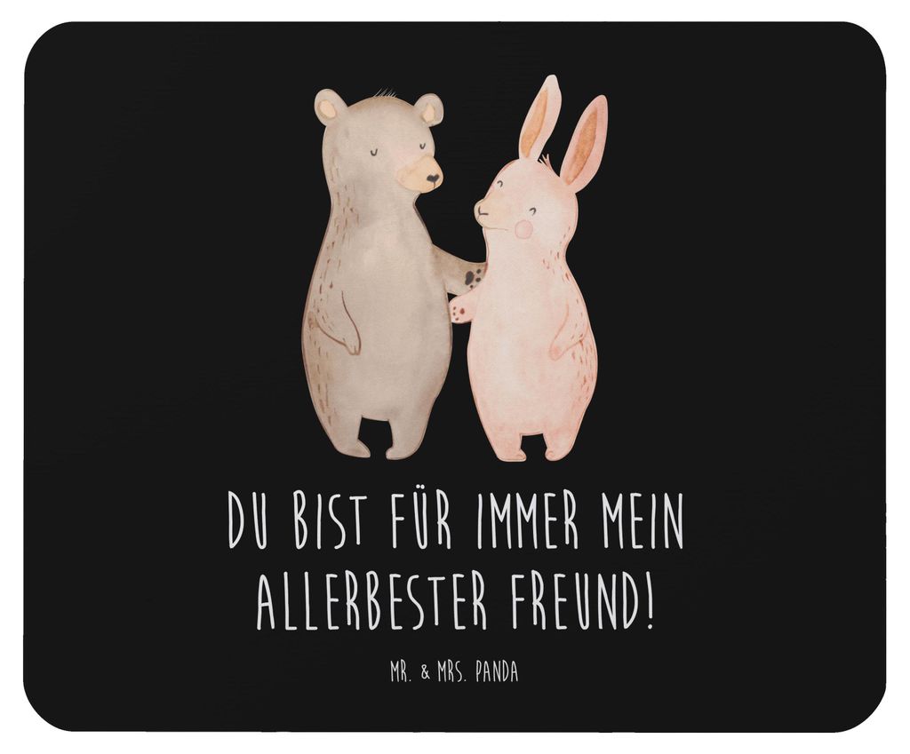 Mr. & Mrs. Panda Mauspad Bär und Hase Umarmen - Schwarz - Produktbild 