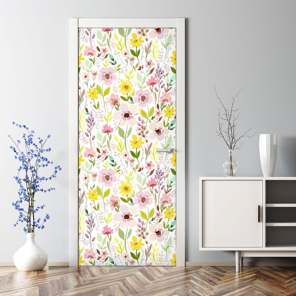 Dekorative Türfolie selbstklebend Klebefolie Aufkleber Abnehmbarer Bunte Blumen gelb 85 x 200 cm
