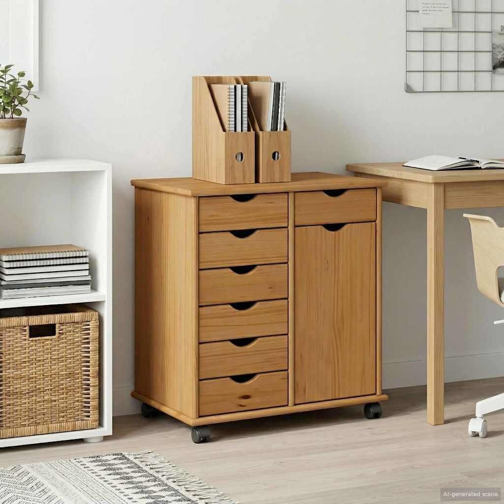 (Robust Möbel)Rollschrank 1 PC eleganten Look - CLORIS - Büroschrank/Aktenschrank - Honigbraun 63,5x39x65,5 cm Massivholz Kiefer - Kommoden N...