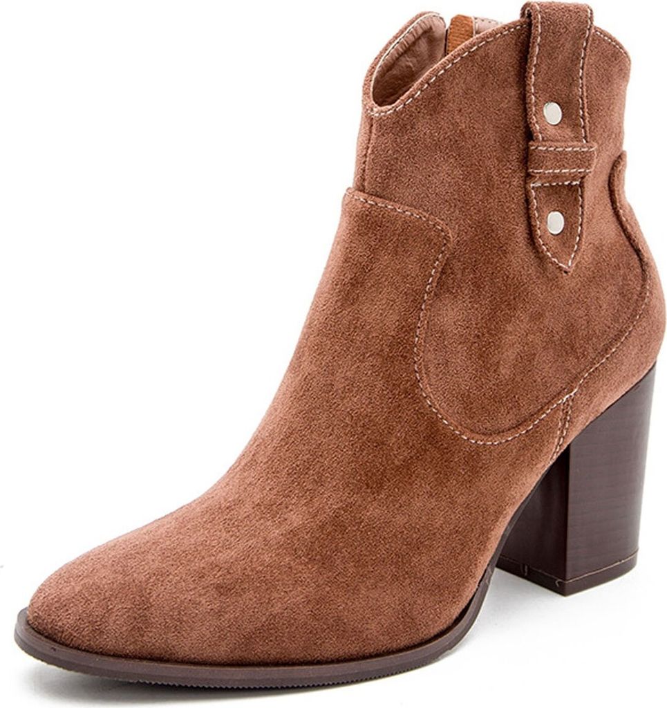 ASKSA Damen Absatz Plateau Vintage Schnalle Wildleder Stiefeletten, Braun, Größe: 38