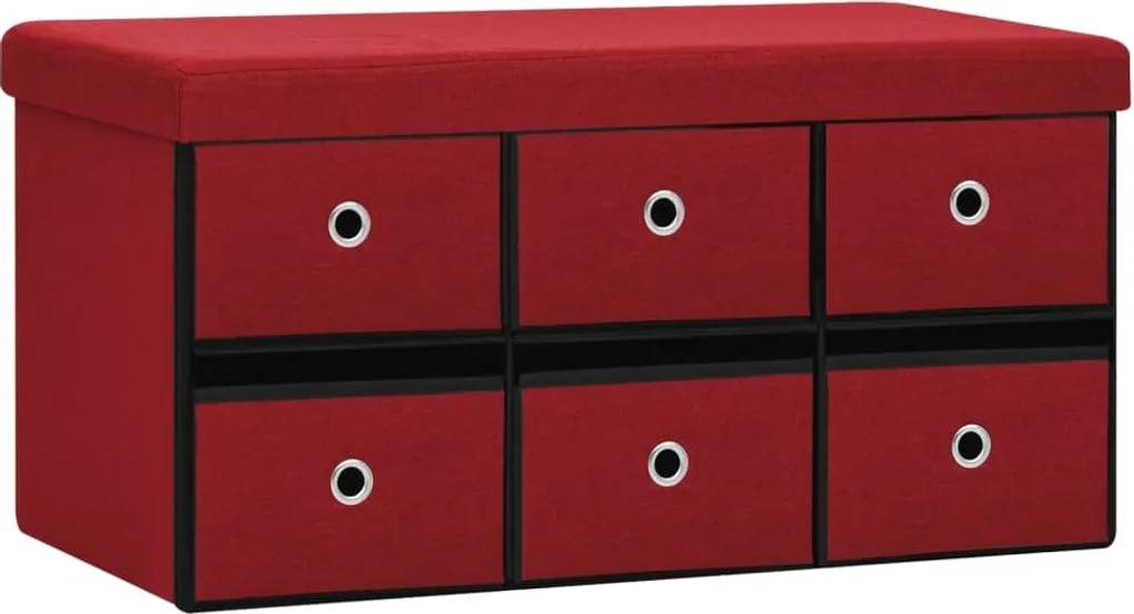 Banc pliable bordeaux 76x38x38 cm avec rangement interne aspect lin