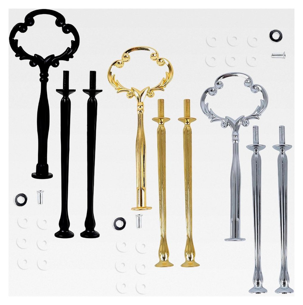 3-teiliges Etageren Stangen Set mit Zubehör, Zinklegierung, Goldene Etagere Stangen für Hochzeitstorten, Dessertbuffets und Partys, Maße: 12 x 1...