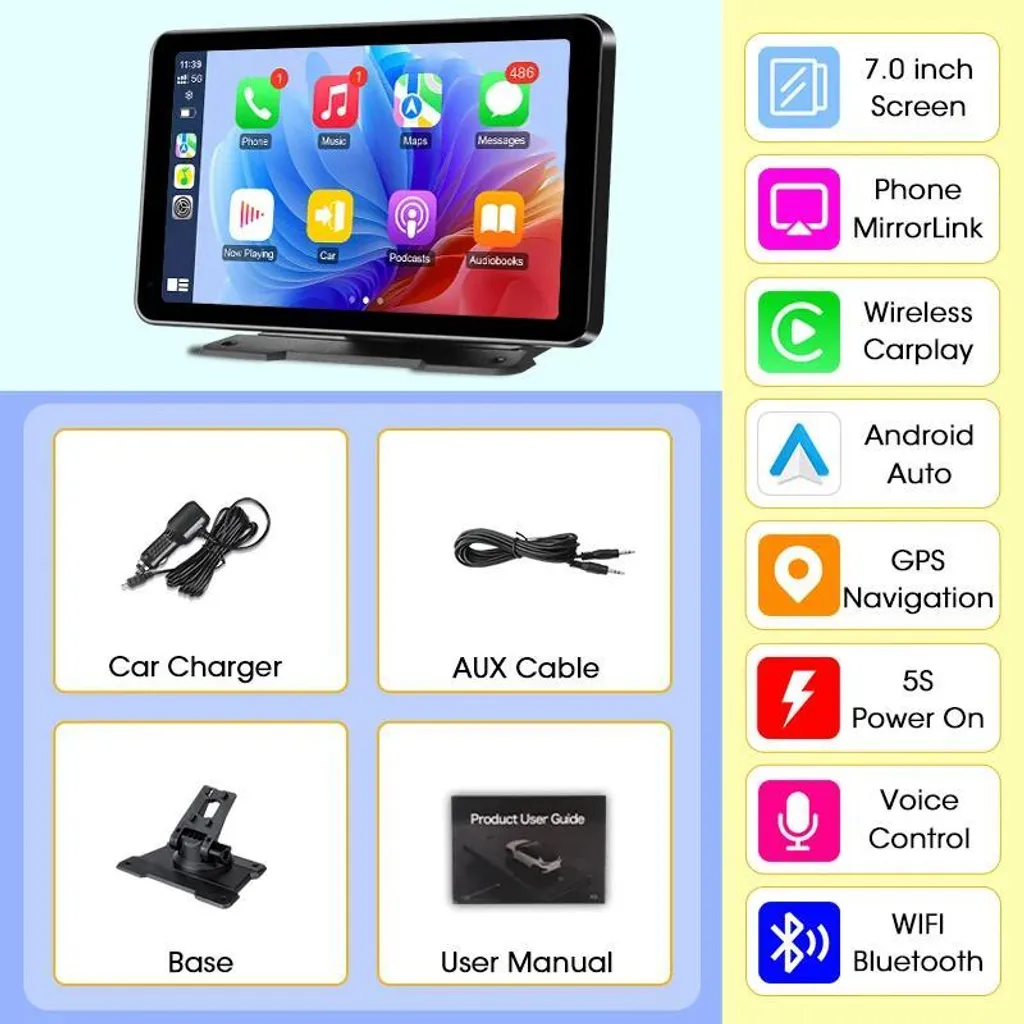 Lecteur Vidéo Multimédia CarPlay sans fil et Android Auto Édition de Base