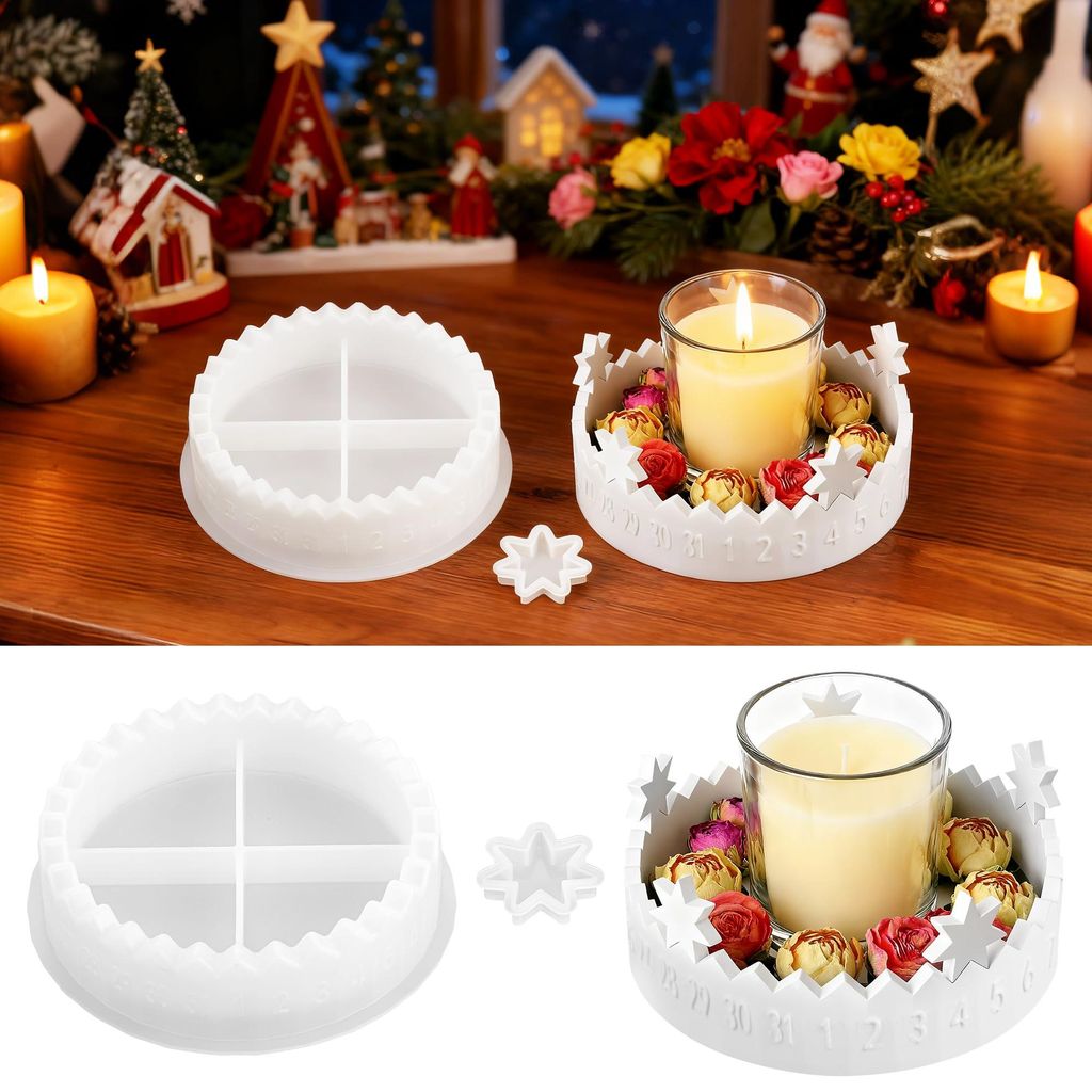 Silikonformen zum Gießen von Adventskränzen, Adventskalendern und Weihnachtsdekorationen für Zuhause.