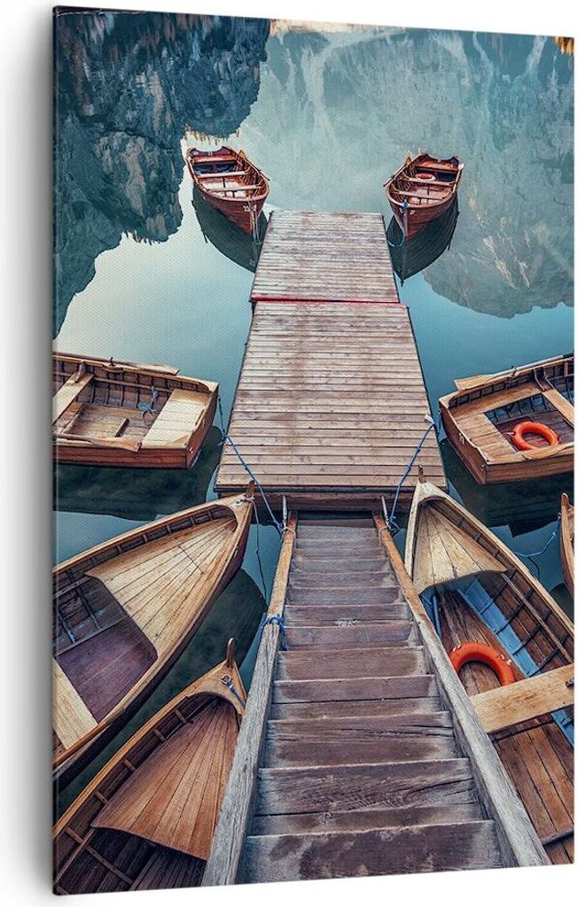 Bild auf Leinwand - Leinwandbild - Einteilig - Berge Boot Wasser - 80x120cm - Wand Bild - Wanddeko - Wandbilder - Leinwanddruck - Wanddekoration - ...