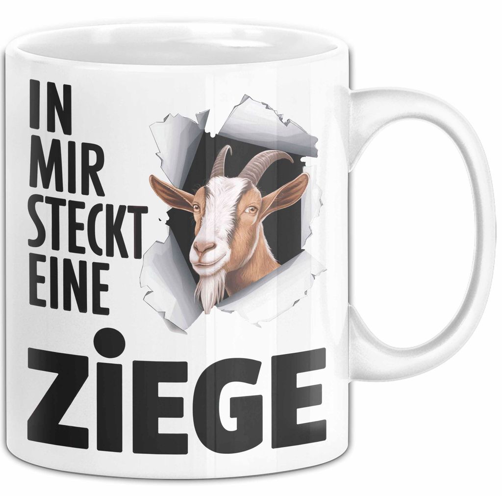 Ziegenbauer Ziegen Tier Tasse Geschenk Lustige Geschenkidee Spruch In Mir Steckt Eine Ziege (Weiß)