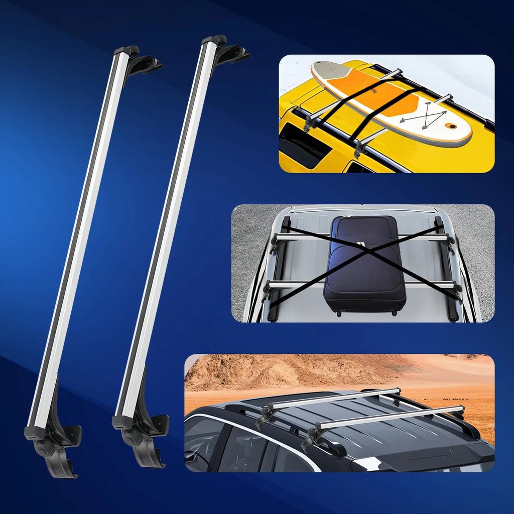 Universal Dachträger - Querträger mit Klemmbefestigung - Für Dachbreite 122–130 cm - Traglast 75 kg - Aluminiumlegierung - Silber