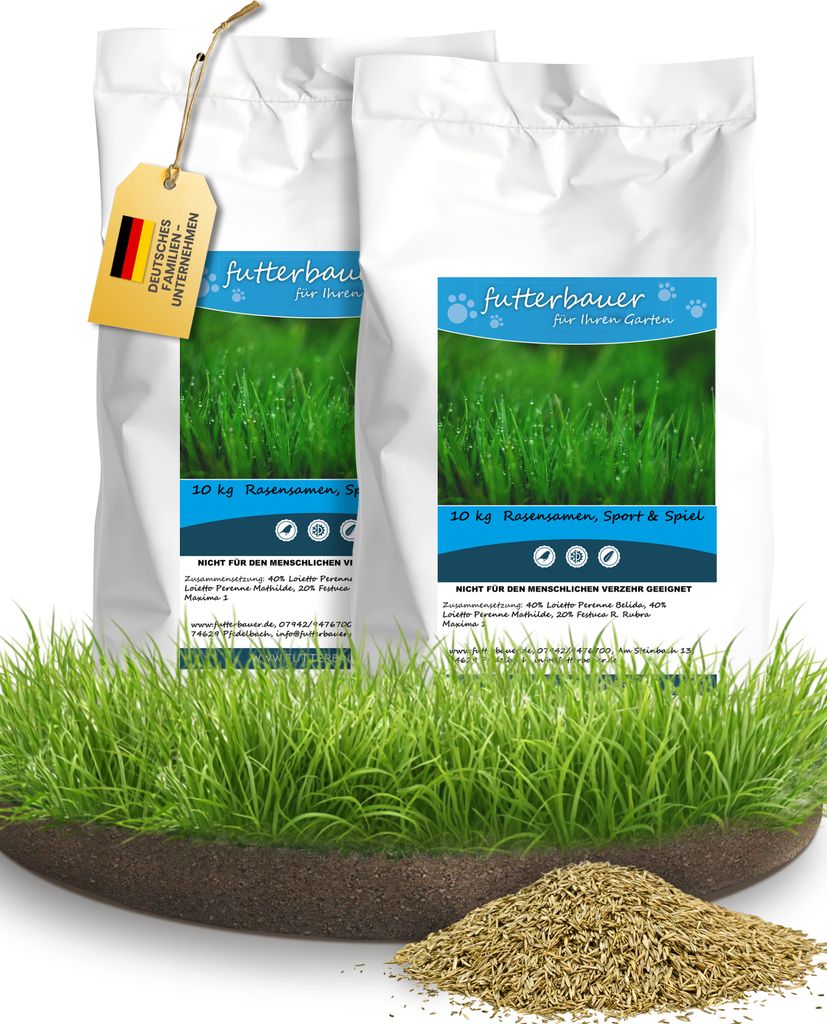 Futterbauer Rasensamen Sport & Spiel 2 x 10 kg, Robuster & Produktbild 