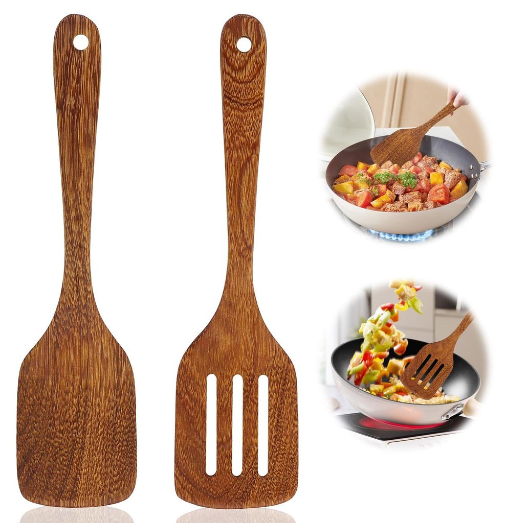 2 Holzspatel, spülmaschinenfest, Küchenutensilien, Kochutensilien