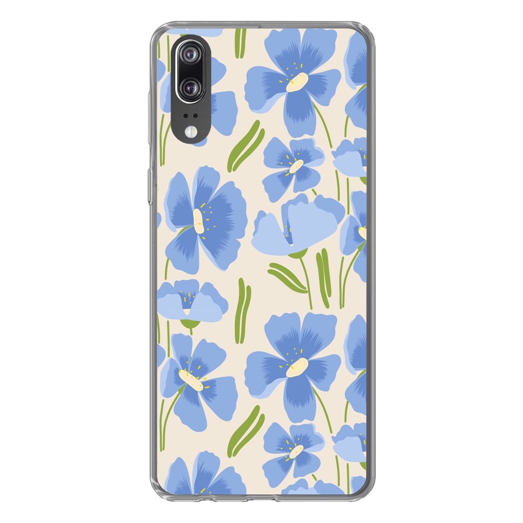 MuchoWow Handyhülle Schutzhülle Hülle für Huawei P20 Blume - Blau - Muster Silikon Softcase Handy Hülle - Hardcover