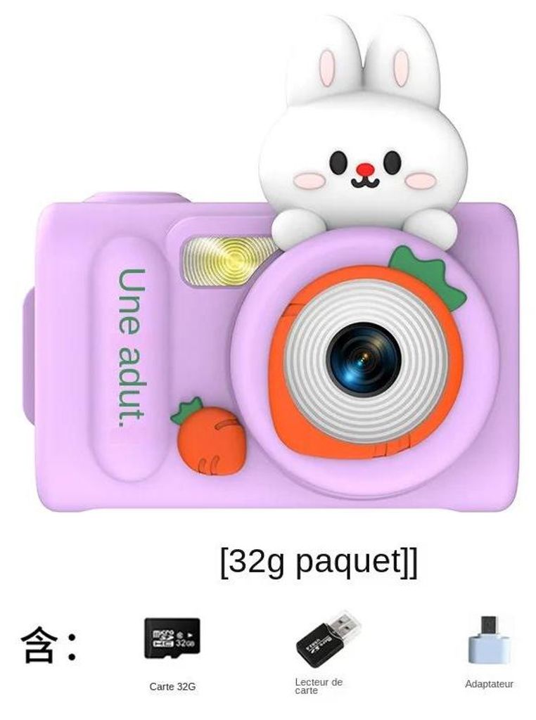 Kinderkamera Spielzeug - Mini Schlüsselanhänger-Kamera - Full HD 1080p Foto & Video - Filter - Fixfokus - 32 GB Speicherkarte - Lila
