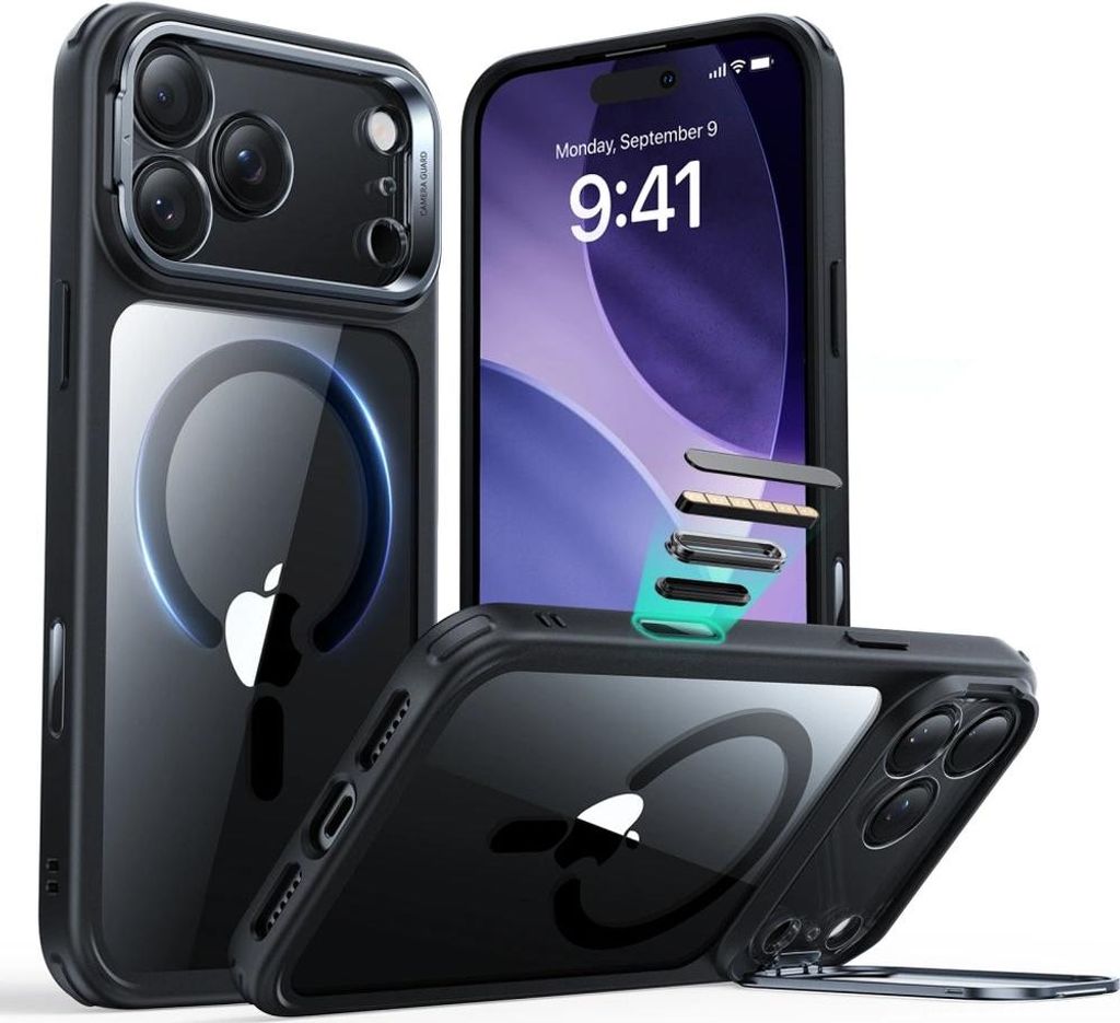 Esr Classic Hybrid Kickstand Magsafe Fall für Iphone 17 Pro Max - Transparent Schwarz