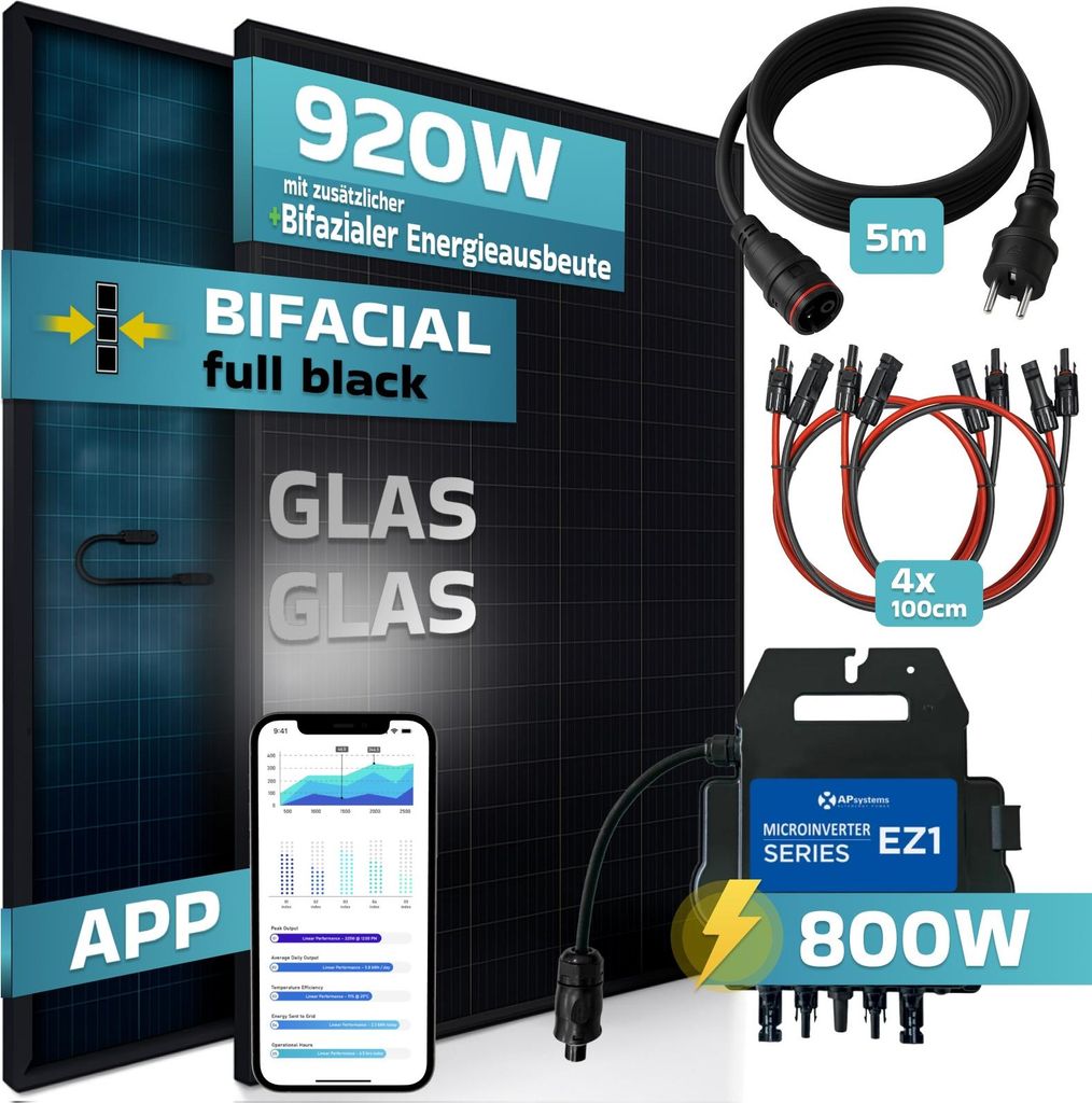 SUNNIVA 920W Balkonkraftwerk BIFAZIAL FULLBLACK komplett Produktbild 