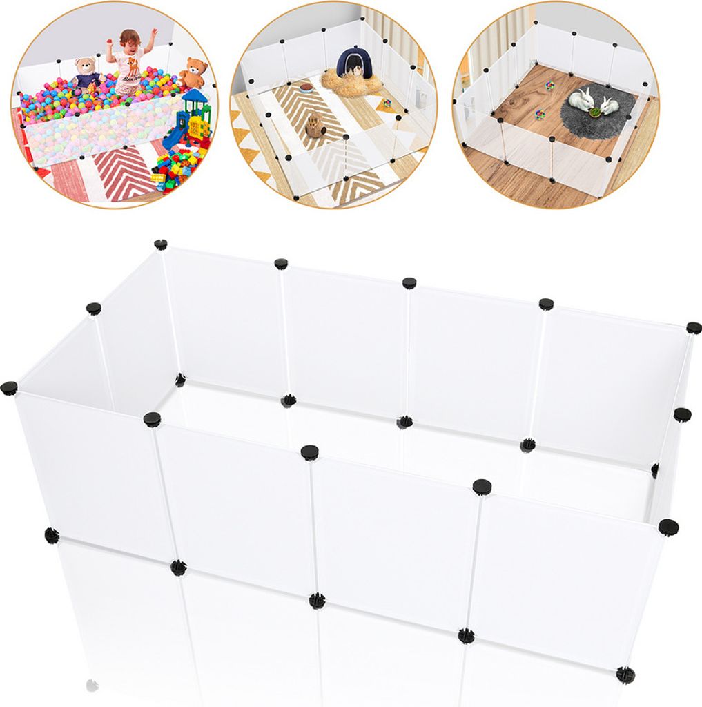 Kleintierkäfig Freigehege DIY variabler Aufbau Kunststoff Gitter 12 Stück 35x45 cm Weiß