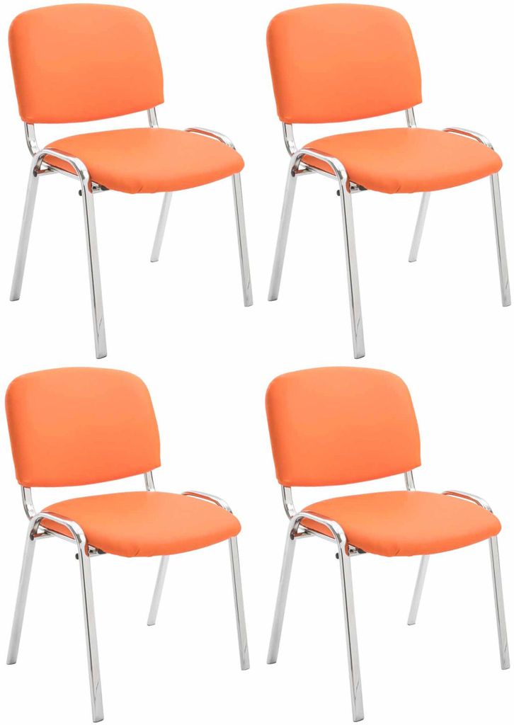 CLP 4er Set Stühle Ken Chrom Kunstleder gepolstert orange