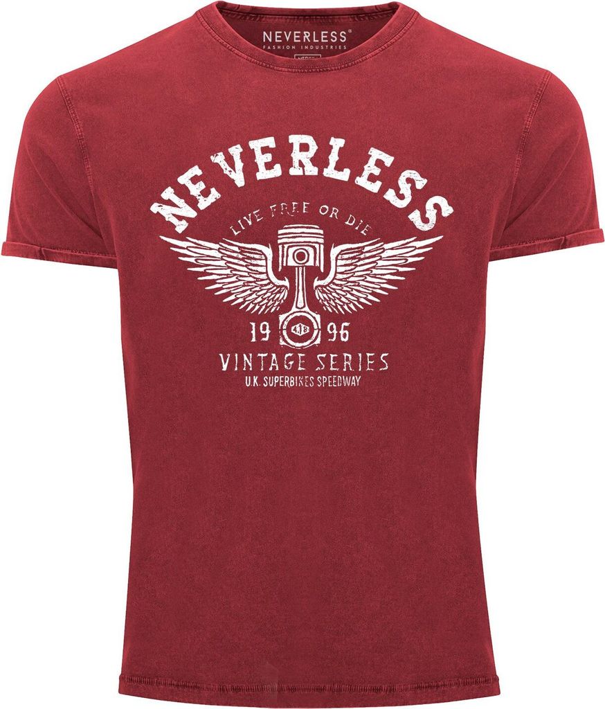 Cooles Angesagtes Herren T-Shirt Vintage Shirt Retro Auto Kolben Used Look Slim Fit Neverless rot 3XL