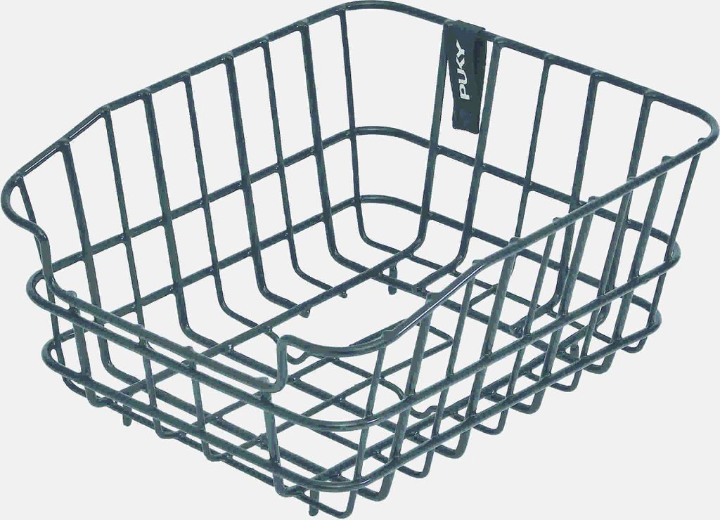 A black wire basket for a bicycle.