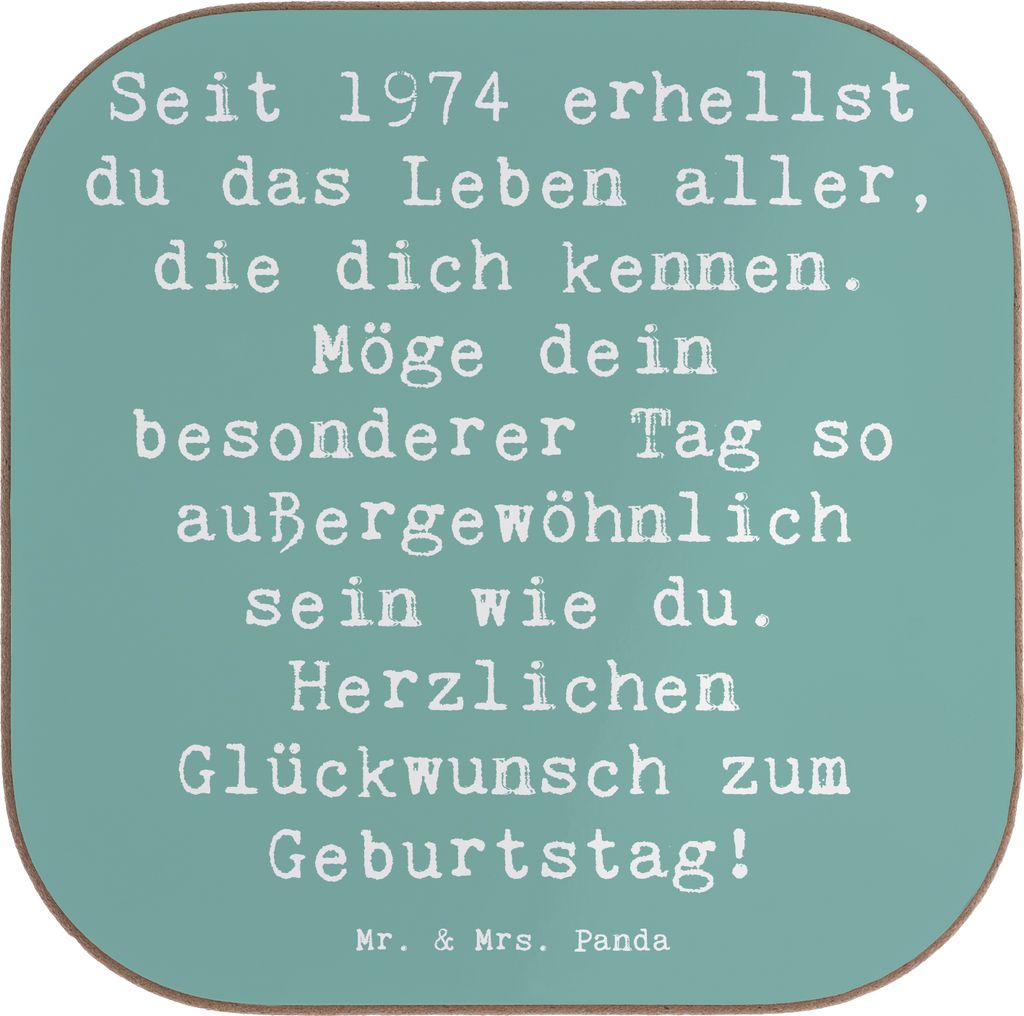 Mr. & Mrs. Panda Holzuntersetzer Spruch 1974 Geburtstag - Meeresbrise - Geschenk, feiern, die dich kennen, Happy Birthday, Tassenuntersetzer, Coast...