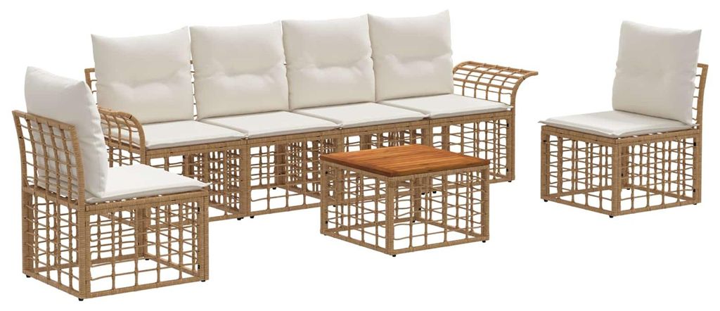 Outdoor-Sofagarnitur 7 pcs Natürlich und Cremweiß Polyester