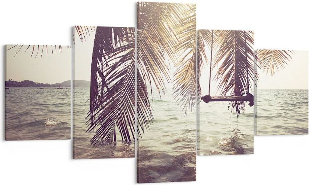 Bild auf Leinwand - Leinwandbild - Meer Palme Wasser - 125x70cm - Wand Bild - Wanddeko - Wandbilder - Leinwanddruck - Bilder - Kunstdruck - Wanddek...