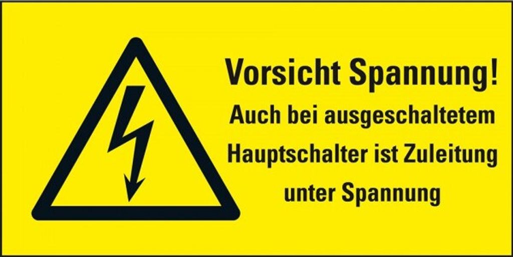 Dreifke Aufkleber I Warn-Kombischild Vorsicht Spannung! Auch bei..., RoHS ko...
