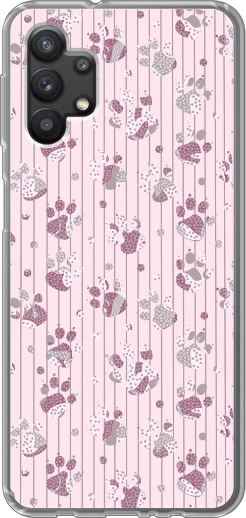 MuchoWow Handyhülle Schutzhülle Hülle für Telefoonhoesje Samsung Galaxy A32 5G Hund - Rosa - Muster - Lila - Mädchen - Kinder - Kinder Silik...