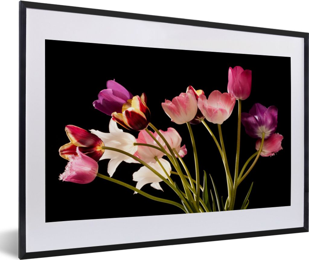 MuchoWow Gerahmtes Poster Stillleben - Tulpen - Farben 60x40 cm - Poster mit Schwarzem Bilderrahmen Wandposter Rahmen Foto Bilder - Schlafzimmer ...