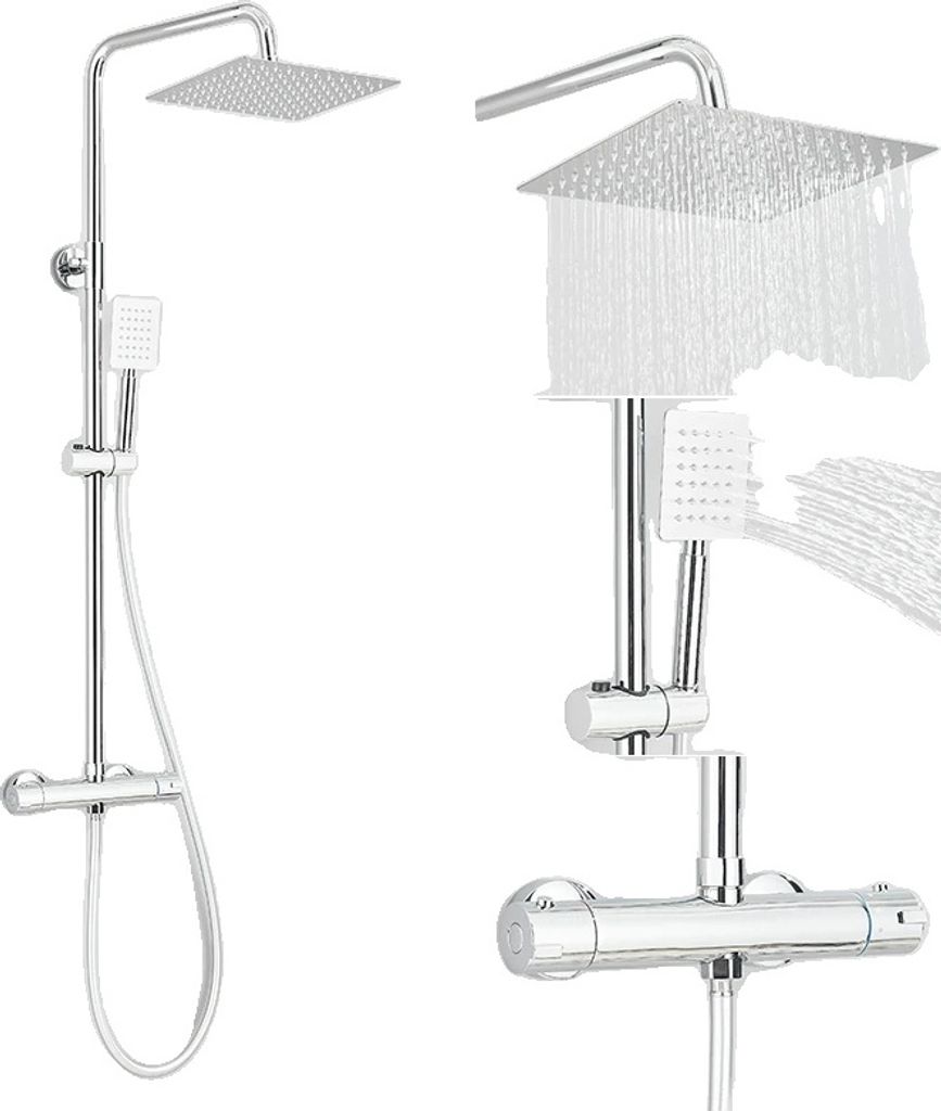 Chrom Duscharmatur, Doppelgriff-Design, Automatische Thermostatsteuerung,Chrom