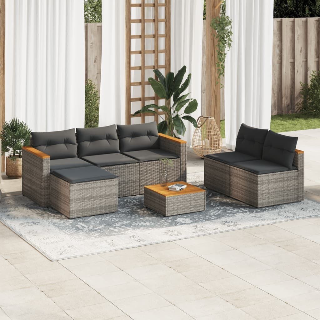 The Living Store 5-tlg. Garten-Sofagarnitur mit Kissen Grau Poly Rattan Akazie