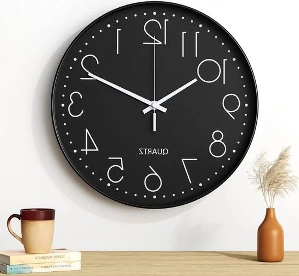 Horloge murale silencieuse sans tic-tac - Mécanisme quartz noir et blanc