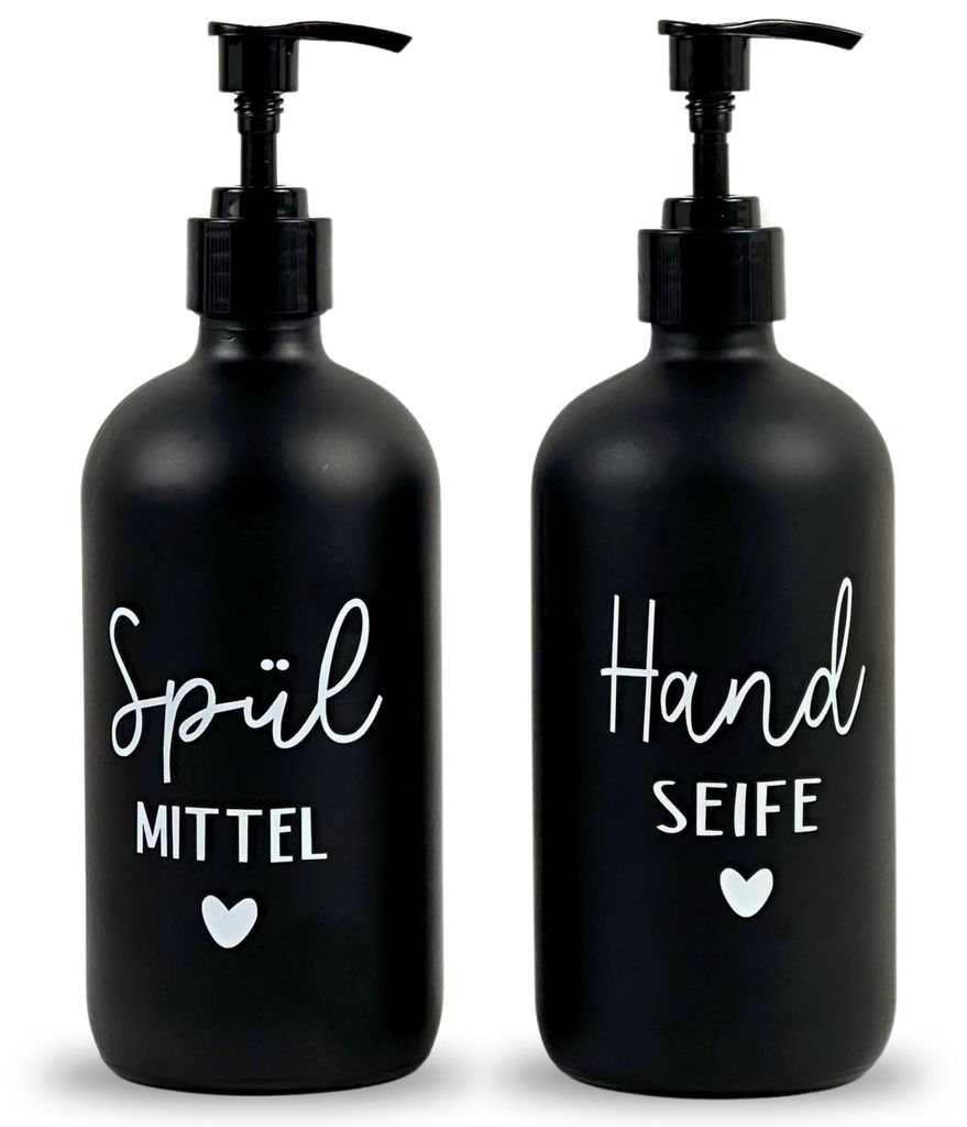 Seifenspender aus Glas, 500 ml – Schwarzer Pumpspender, Spülmittelspender für die Küche. Handseifenspender für das Badezimmer (schwarz, Spül...