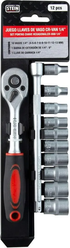 Jeu de clés à douille en pierre robuste argent avec 12 accessoires
