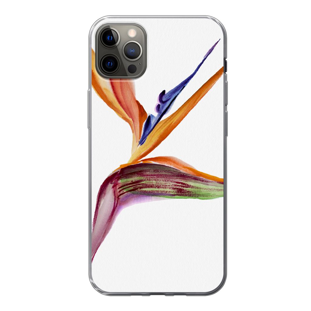 MuchoWow Handyhülle Schutzhülle Hülle für iPhone 13 Pro Max Strelitzia - Aquarell - Blumen Silikon Softcase Handy Hülle - Mobiltelefon