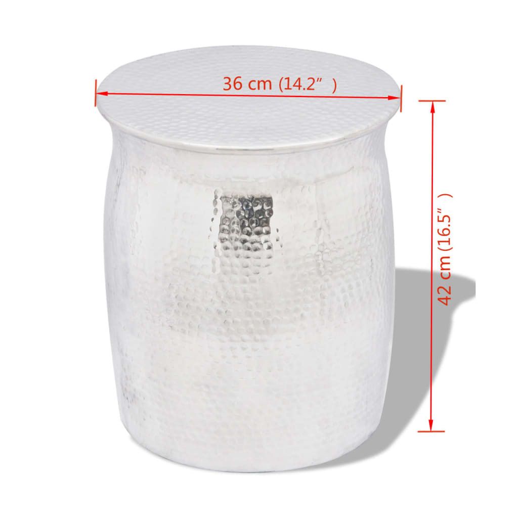 The Living Store Hocker/Beistelltisch aus gehämmertem Aluminium Silbern