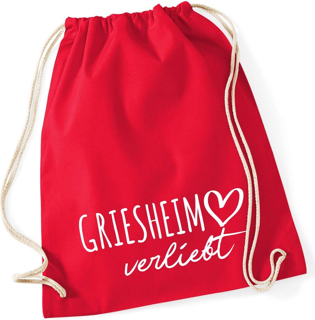 Huuraa Turnbeutel Griesheim verliebt 12 Liter Classic Red Baumwolle Rucksack Geschenkidee