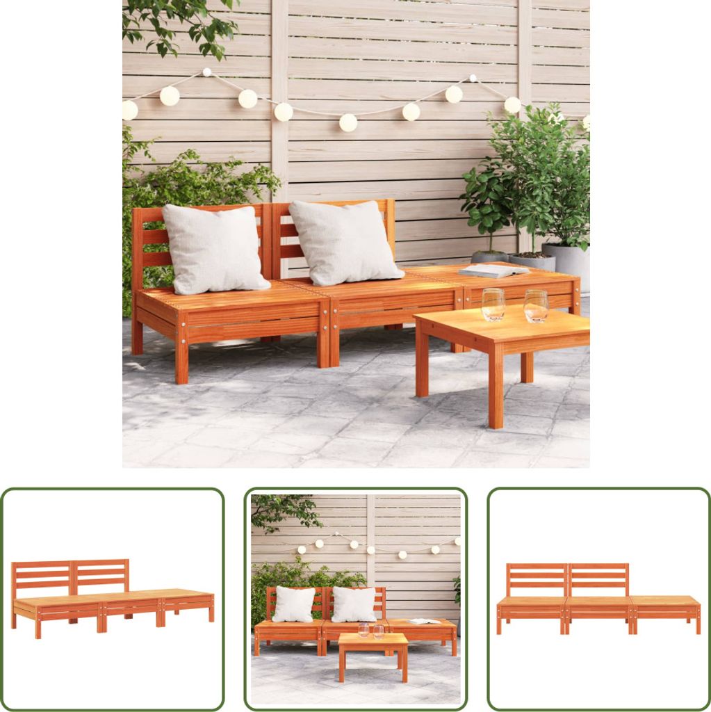 The Living Store Gartensofa 3-Sitzer Wachsbraun Massivholz Produktbild 