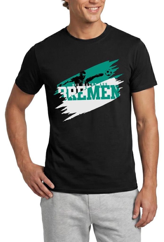 Spreadshirt Die Macht Aus Bremen Grün-Weiß Fußball Fan Männer T-Shirt, 3XL, Schwarz