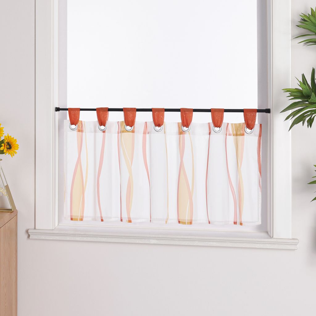 Joyswahl Scheibengardinen Voile Bistrogardinen Küche Gardine Kurzstores Schlaufen Transparent Orange-Weiß HxB 60x90 cm