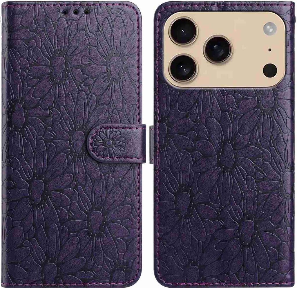 Mobigear Flowers iPhone 17 Pro Hülle Klapphülle Geldbörse - Lila