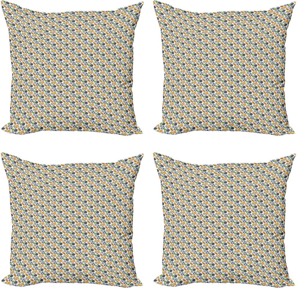 ABAKUHAUS Hobby Kissenbezug Set (4 Stück), Grafik Verschiedener Ball des Sports, Moderner Doppelseitiger Digitaldruck, 50 cm x 50 cm, Weiß und Mu...