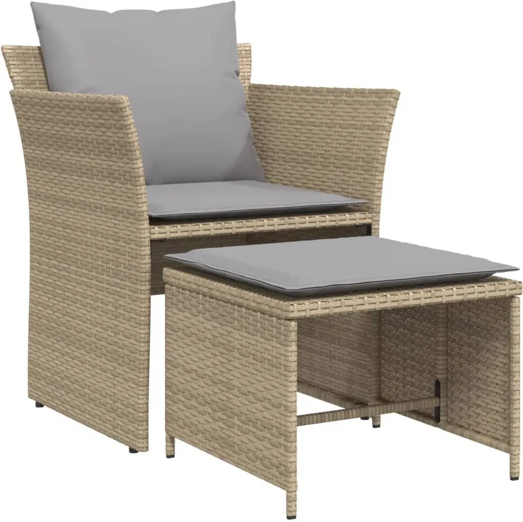 vidaXL Sedia da giardino con poggiapiedi Beige Poly Rattan